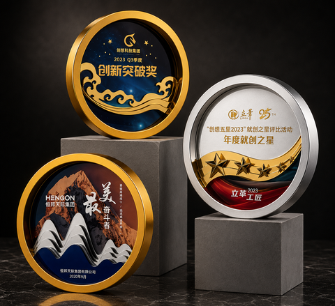Round Crest Bronze Glass Award - custom acrylic awards with your logo